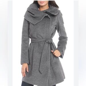 Cole Haan Shawl-Collar Asymmetrical Alpaca Wool Belted Coat Gray Size 4